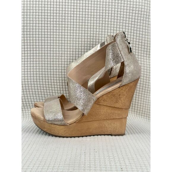 Diane Von Furstenberg size 9 wedge sandals heels light gold Opal - Picture 5 of 12